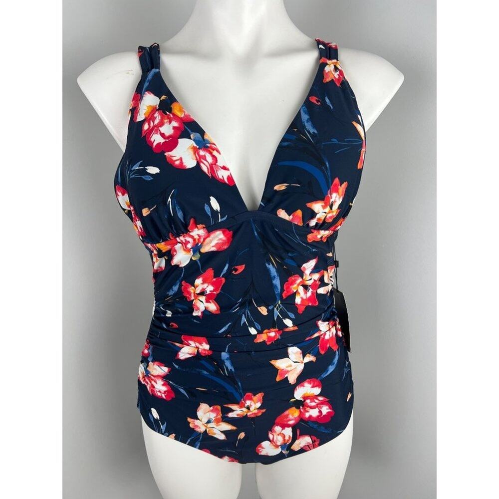 Tommy Hilfiger Navy Floral One Piece Cross Back Swimsuit